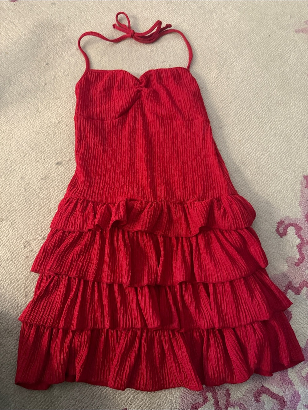 Red Ruffle Halter Casual Dress